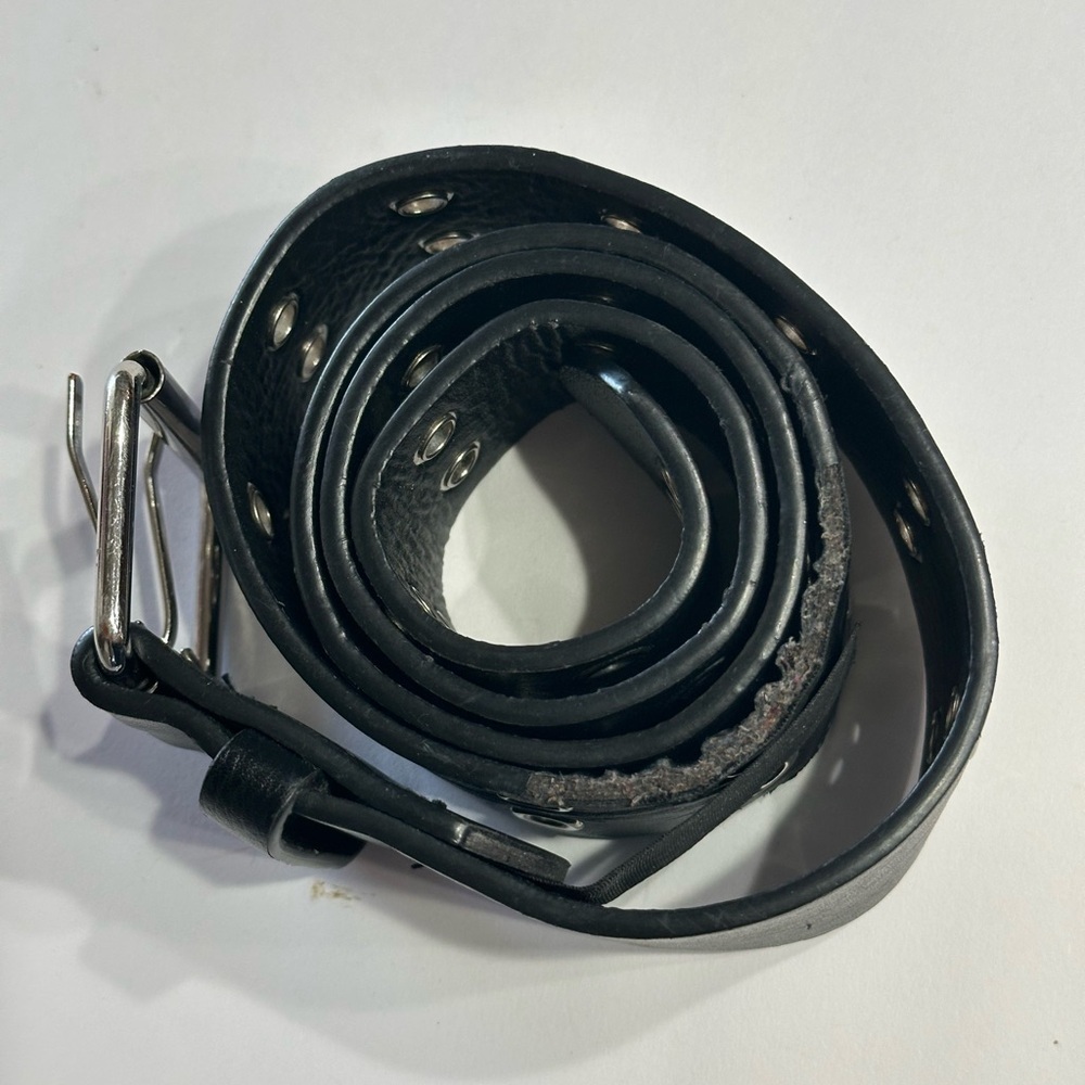 Brandy Melville Belt Black Faux Leather Double Holes One Size Silver Buckle - Picture 15 of 16
